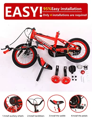 Best Pirce 😉 Toddler Bike 12 14 16 18 Inch Sport Styles, With Training Wheels Or Kickstand, Dual Hands Brake, Kids Bike For Age 3-9 Red 🛒 - Image 3