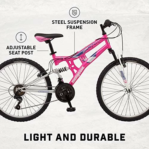 Best Sale ๐ Exlipse Full Dual-Suspension Mountain Bike For Kids, Featuring 15-Inch/Small Steel Frame And 21-Speed Shimano Drivetrain With 24-Inch Wheels, Kickstand Included, Pink ๐ - Image 2