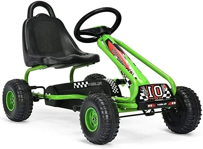 Outlet ๐ฏ LAKIDS Kids Ride-On Go Kart, Pedal Powered 4 Wheel Toy Car, Outdoor Indoor Pedal Foot Racer For Boy Girl With 2-Position Adjustable Bucket Seat, Clutch, Manual Brake, Non-Slip Wheels (Light Green) ๐ - Image 7