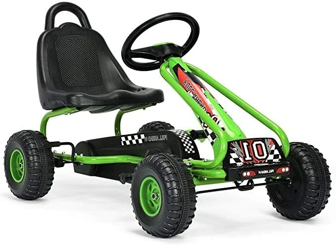 Outlet ๐ฏ LAKIDS Kids Ride-On Go Kart, Pedal Powered 4 Wheel Toy Car, Outdoor Indoor Pedal Foot Racer For Boy Girl With 2-Position Adjustable Bucket Seat, Clutch, Manual Brake, Non-Slip Wheels (Light Green) ๐