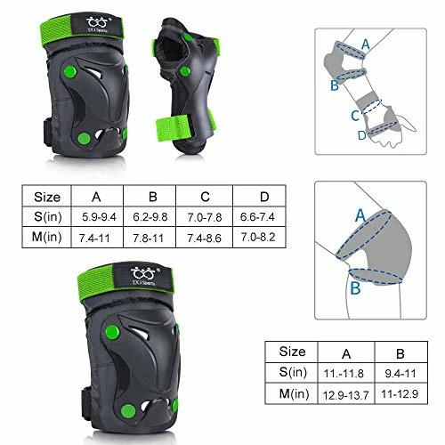 New 👏 Kids/Youth Knee And Elbow Pads With Wrist Guards Protective Gear Set For Skating Skateboarding Cycling Biking Scooter And Multi Sports (Black/Green, Medium (8-14 Years)) 🎉 - Image 6