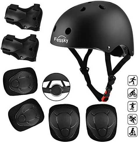 Outlet 🤩 FESSKY Kids Bike Helmet Pad Set, Toddler Helmet Skateboard Knee Pads Protective Gear Adjustable Strap For 3-9 Years 👧 Girls Boys Elbow Pads With Wrist Guard For Sport Cycling Roller Skating Scooter Black 💯 - Image 7