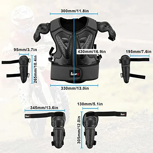 Best Pirce ๐ฅ Kids Motorcycle Armor Suit Dirt Bike Gear Riding Protective Chest Spine Back Protector Shoulder Arm Elbow Knee Protector Pads For Cycling Skateboard,Skiing,Skating,Off-Road Blac ๐ - Image 4