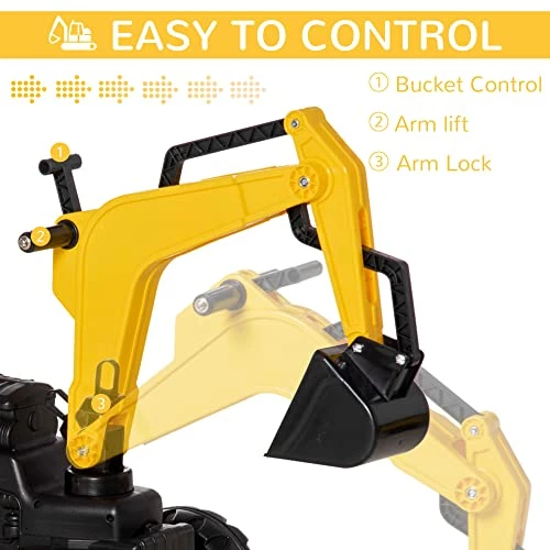 Outlet ✔️ Digger Ride-on Truck Kids Car With Horn, Excavator Ride-on Toy, Imaginative Toy Construction Car, 6 Wheels & Detachable Trailer, Yellow 🎁 - Image 5