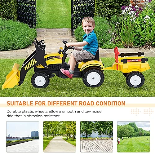 Top 10 ๐ฅ Kids Ride-On Excavator, Pedal Car Bulldozer Move Forward/Back With Real Working Dirt Bucket, 6 Wheels, & Cargo Trailer ๐ - Image 6